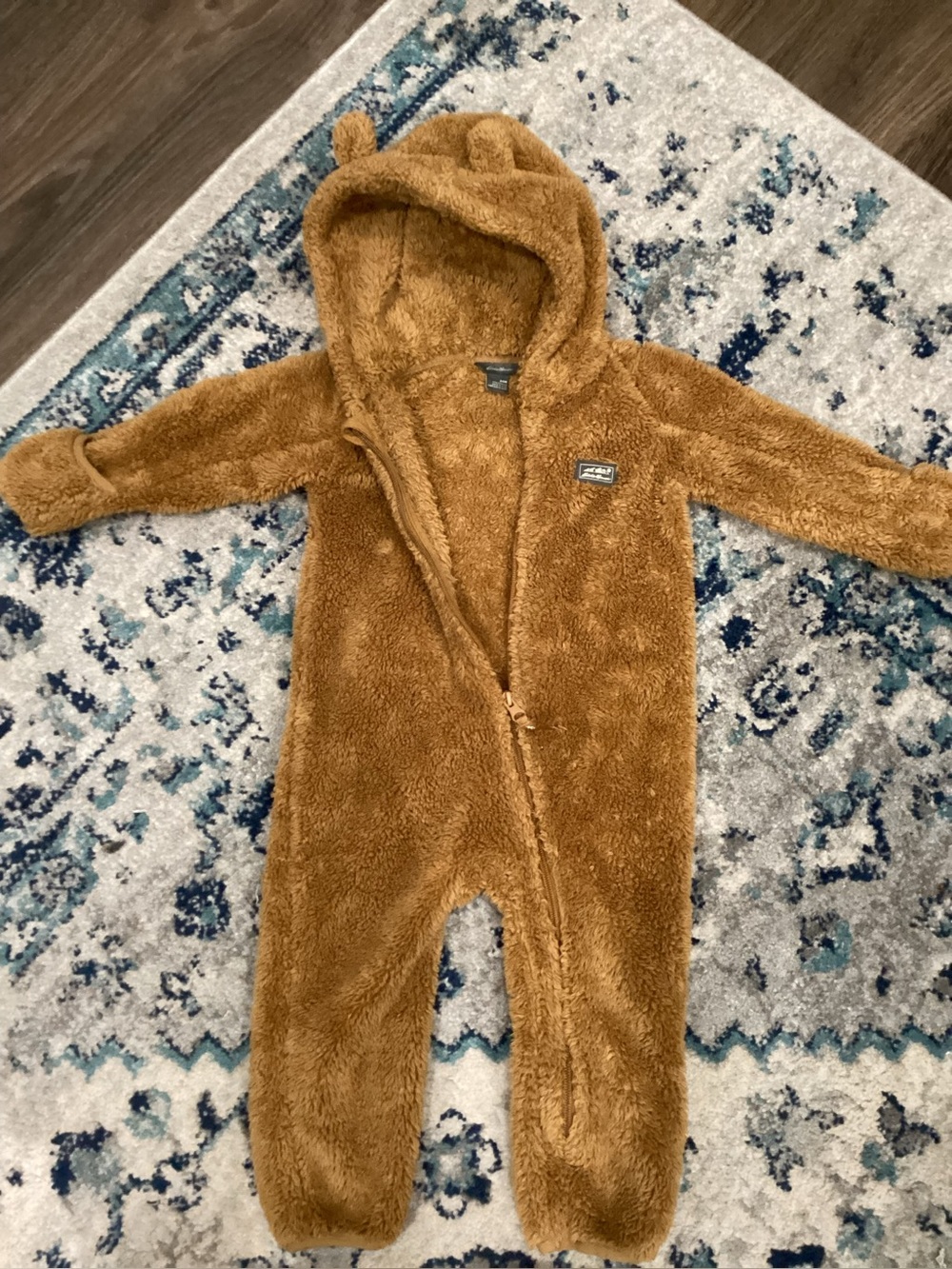 Eddie Bauer Plush Brown Hooded Baby One-Piece